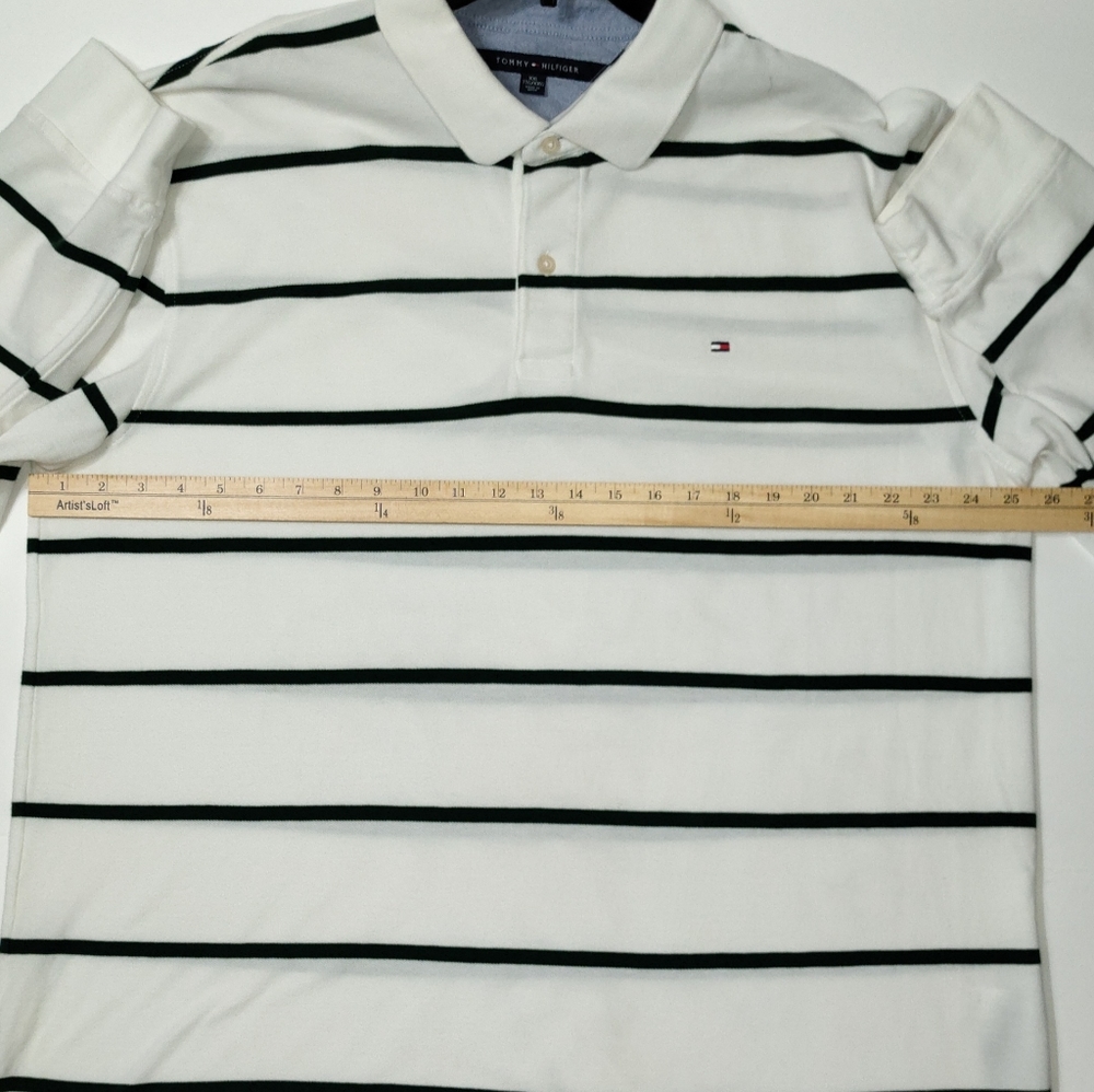 Tommy Hilfiger Men's White/Green Striped Long Sleeve Polo Shirt. - Picture 6 of 10